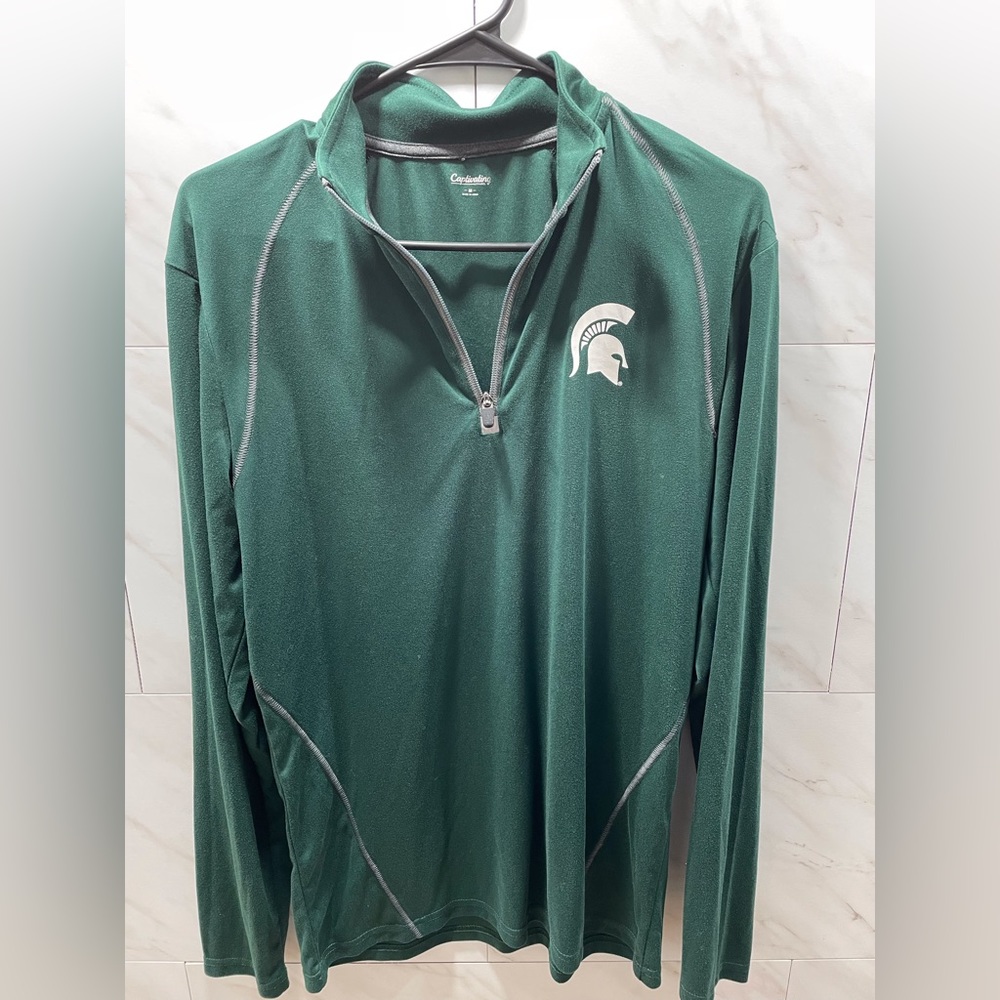 Michigan State Spartans zip warmup 
green with white Spartan logo